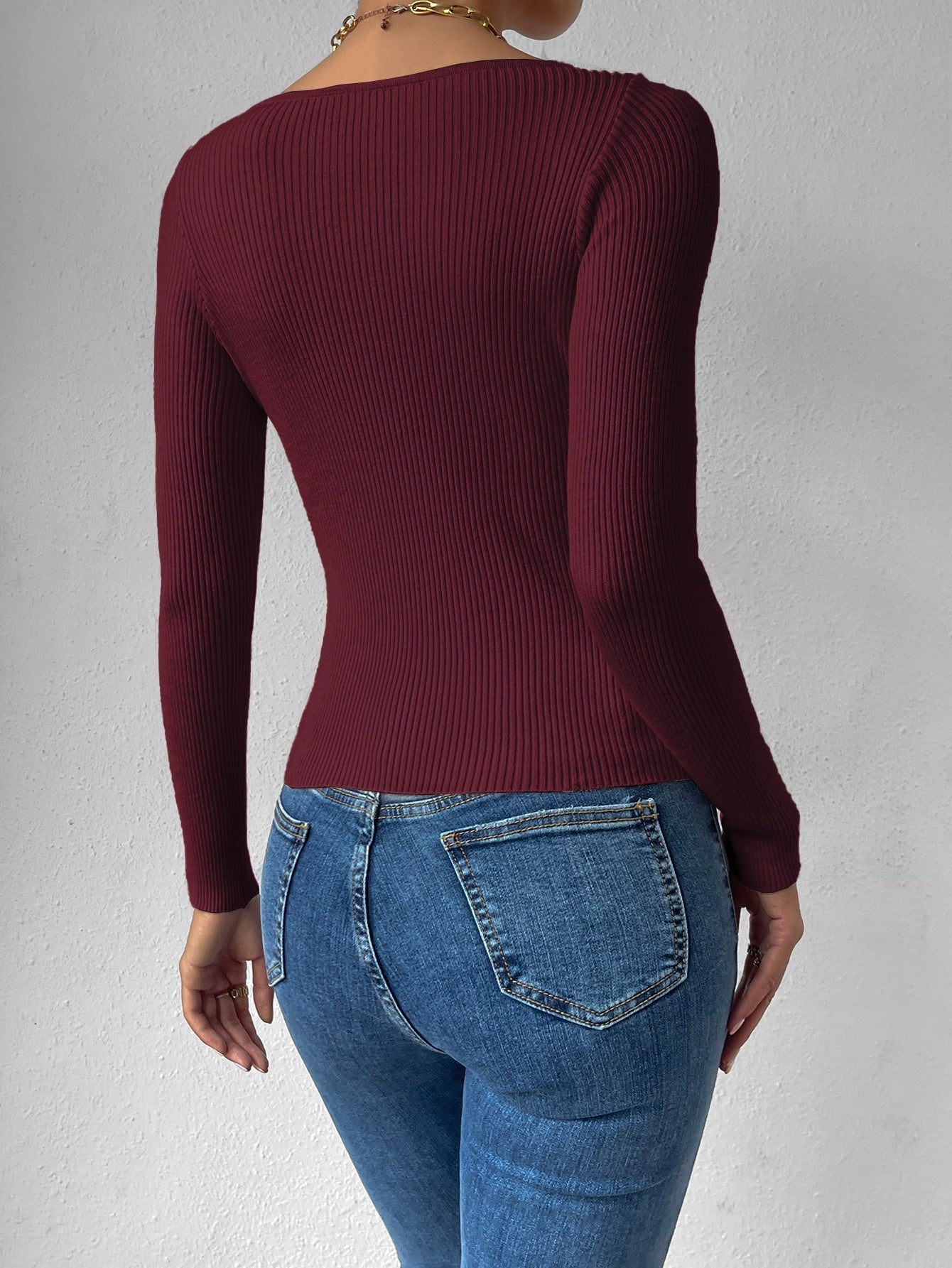 Buy SHEIN Privé Sweetheart Neck Ribbed Knit Sweater in Pakistan