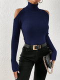 Buy SHEIN Privé Turtleneck Cold Shoulder Ribbed Knit Sweater in Pakistan