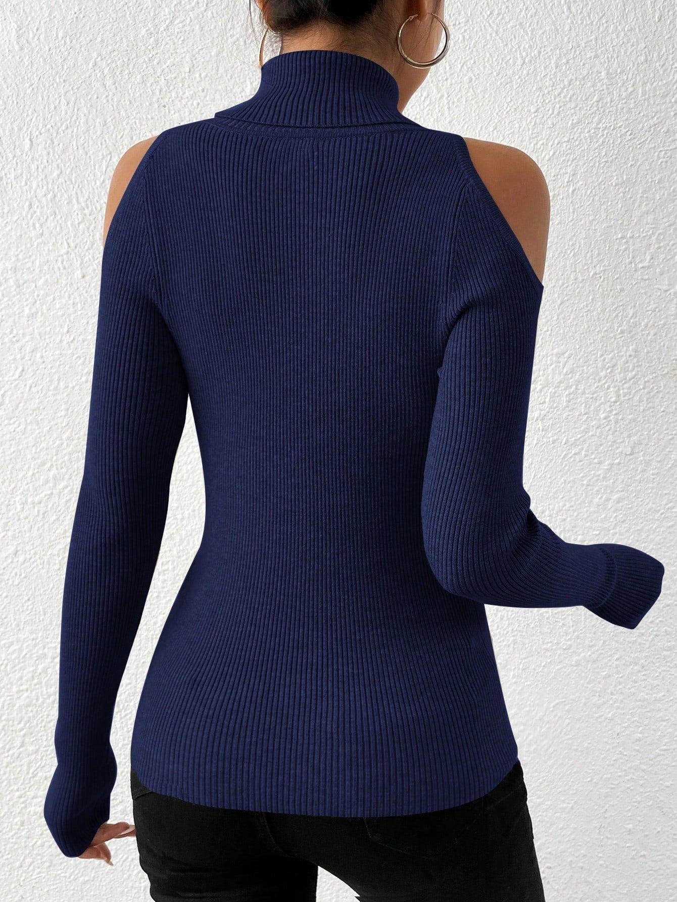 Buy SHEIN Privé Turtleneck Cold Shoulder Ribbed Knit Sweater in Pakistan