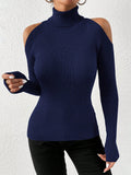 Buy SHEIN Privé Turtleneck Cold Shoulder Ribbed Knit Sweater in Pakistan