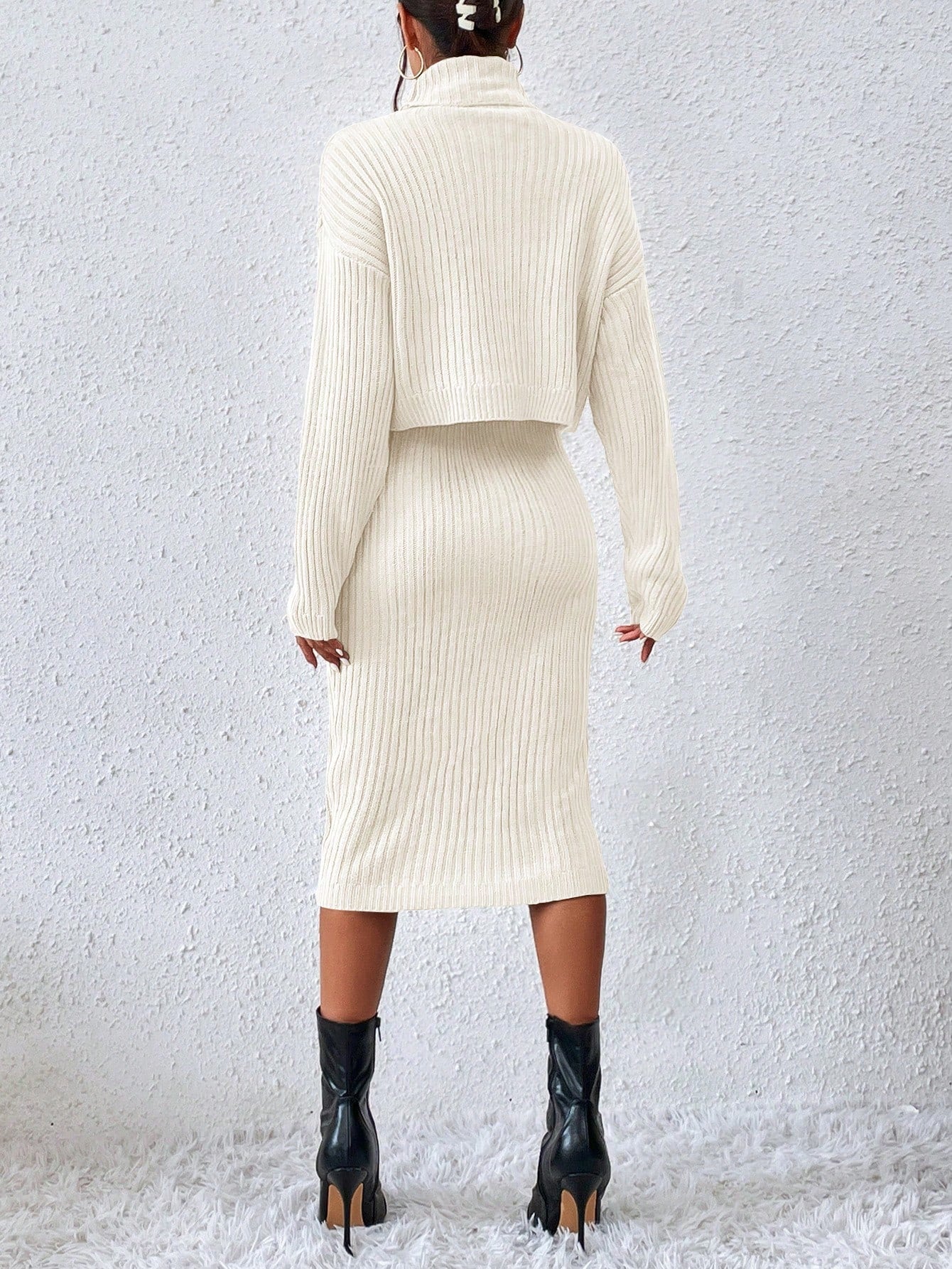 Buy SHEIN Privé Turtleneck Drop Shoulder Sweater & Knit Skirt in Pakistan
