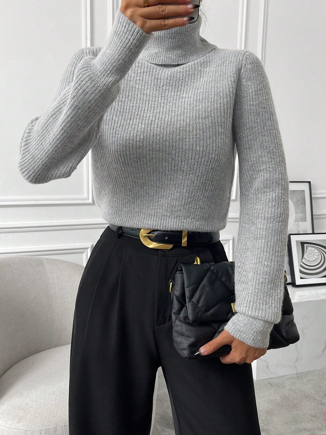 Buy SHEIN Privé Turtleneck Ribbed Knit Turtleneck Sweater in Pakistan