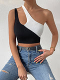 Buy SHEIN Privé Two Tone One Shoulder Cut Out Crop Knit Top in Pakistan