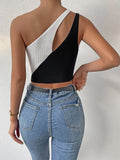 Buy SHEIN Privé Two Tone One Shoulder Cut Out Crop Knit Top in Pakistan
