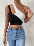 Buy SHEIN Privé Two Tone One Shoulder Cut Out Crop Knit Top in Pakistan