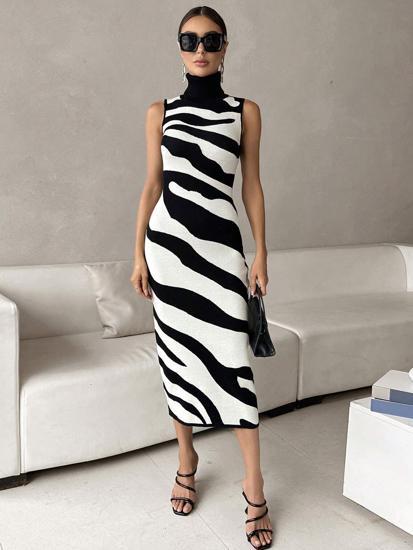 Buy SHEIN Privé Two Tone Turtleneck Sweater Dress in Pakistan