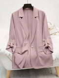 Buy SHEIN Privé Women's Lapel Long Sleeve Rolled Cuff Fashionable Charismatic Mature Style Blazer Jacket in Pakistan