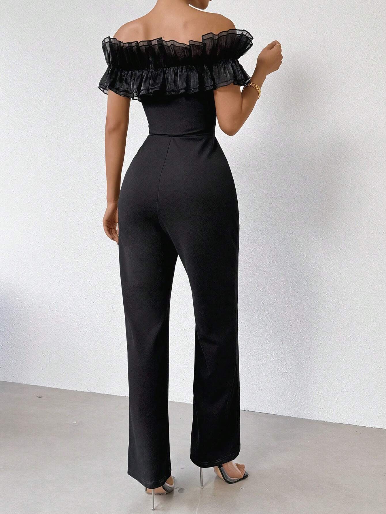 Buy SHEIN Priv̩ Women's One Shoulder Ruffle Trim Jumpsuit in Pakistan