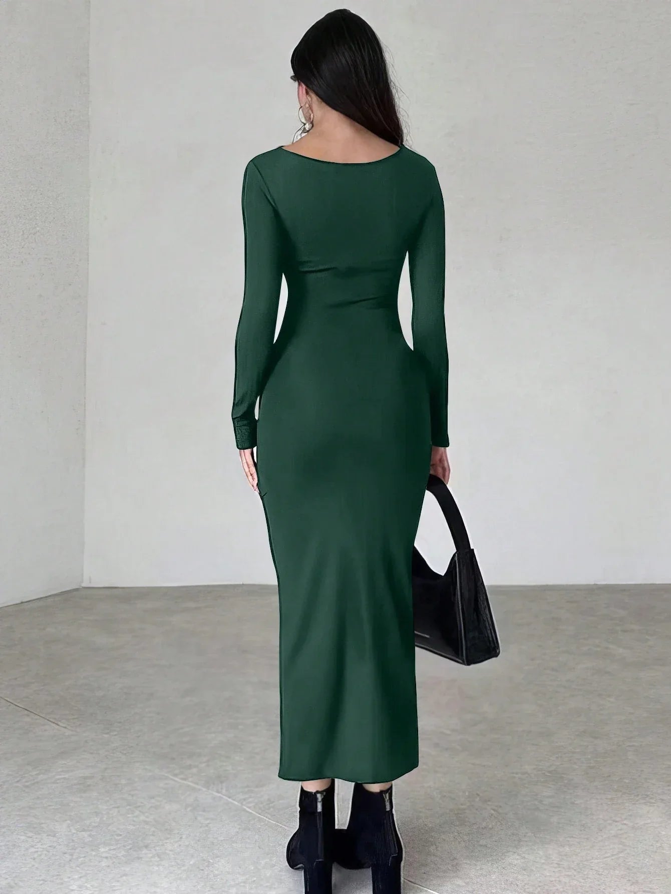 Buy SHEIN Privé Women's Slim Fit Pleated Long Sleeve Dress in Pakistan