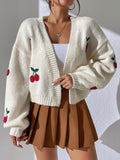 Buy SHEIN Qutie Cherry Embroidery Lantern Sleeve Cardigan in Pakistan