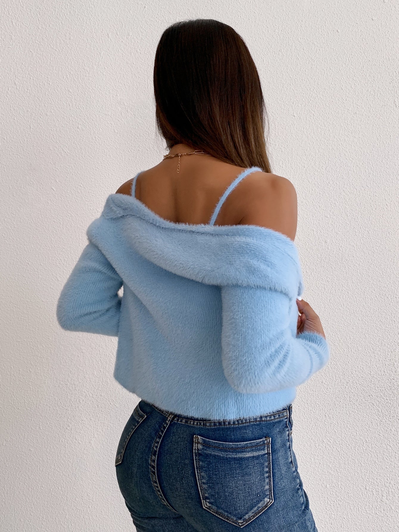 Buy SHEIN Qutie Fluffy Knit Cami Top & Open Front Cardigan in Pakistan