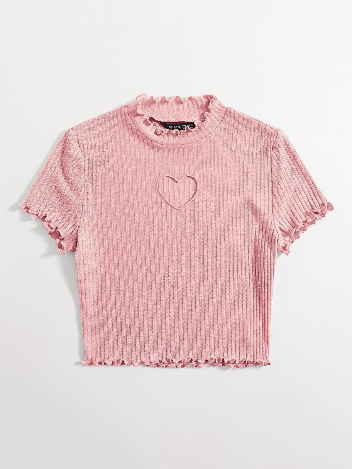 Buy SHEIN Qutie Heart Cutout Detail Lettuce Trim Tee in Pakistan