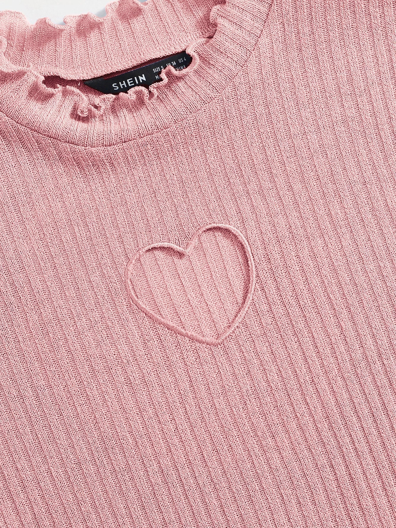 Buy SHEIN Qutie Heart Cutout Detail Lettuce Trim Tee in Pakistan