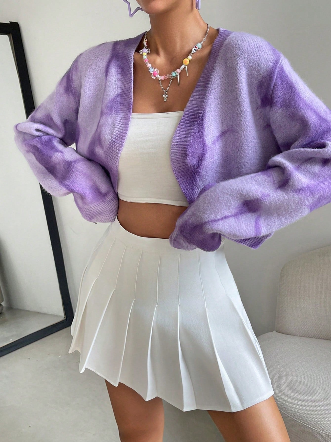 Buy SHEIN Qutie Heart Pattern Drop Shoulder Duster Cardigan in Pakistan