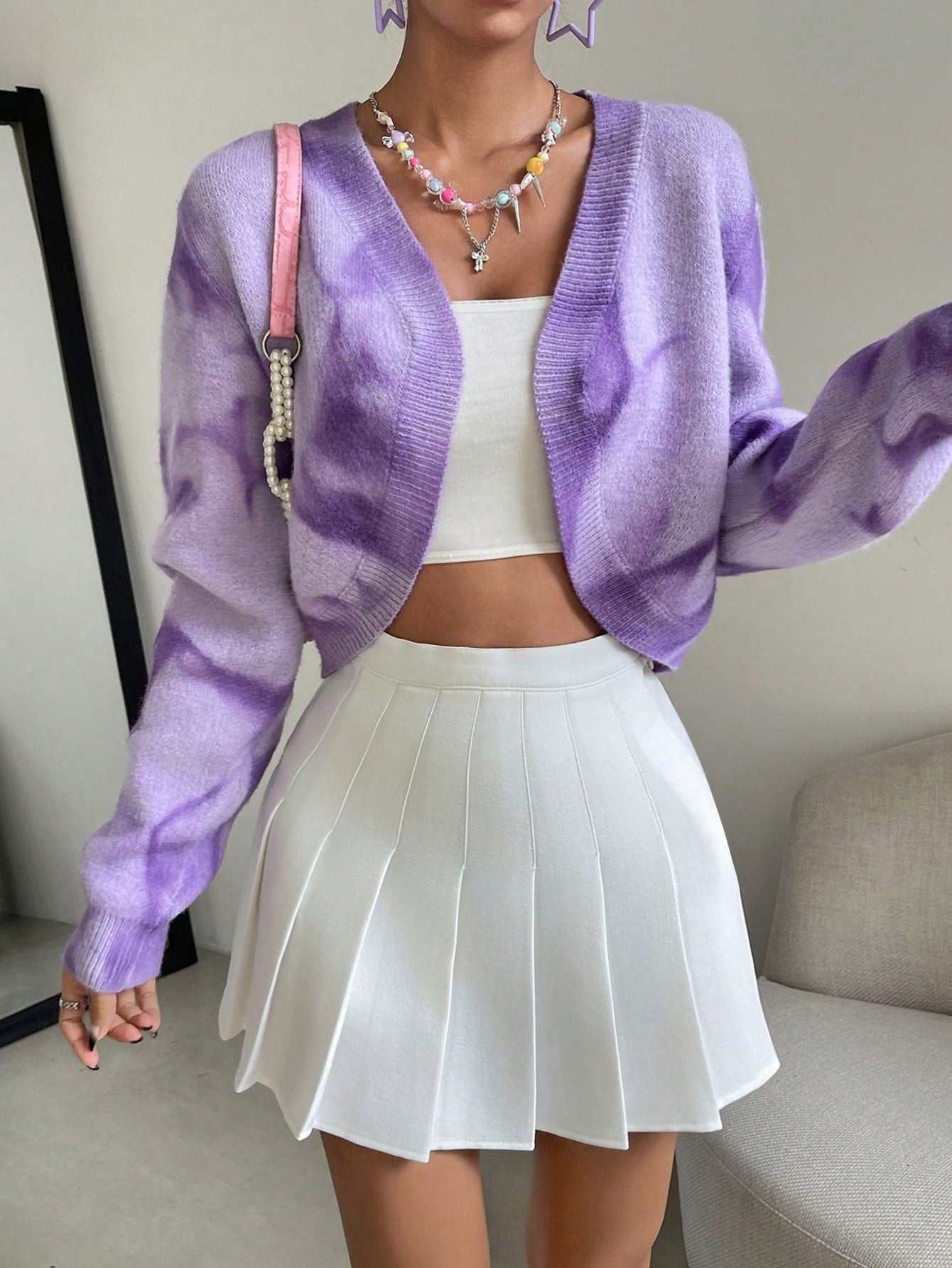 Buy SHEIN Qutie Heart Pattern Drop Shoulder Duster Cardigan in Pakistan