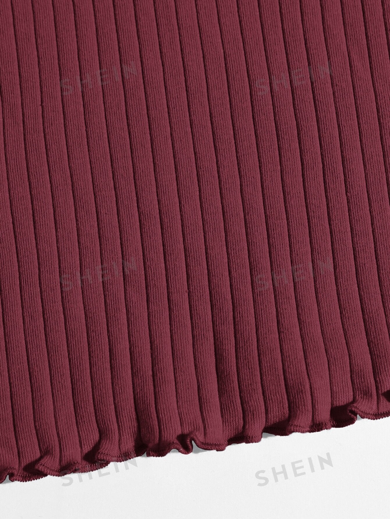 Buy SHEIN Qutie Solid Lettuce Trim Rib-knit Tee in Pakistan