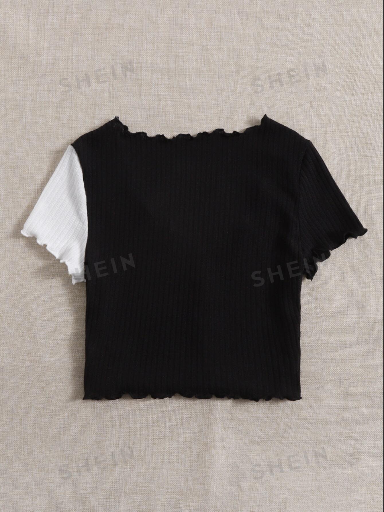 Buy SHEIN Qutie Two Tone Lettuce Trim Tee in Pakistan