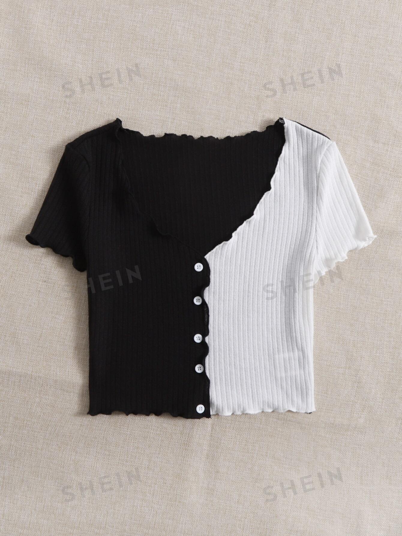 Buy SHEIN Qutie Two Tone Lettuce Trim Tee in Pakistan
