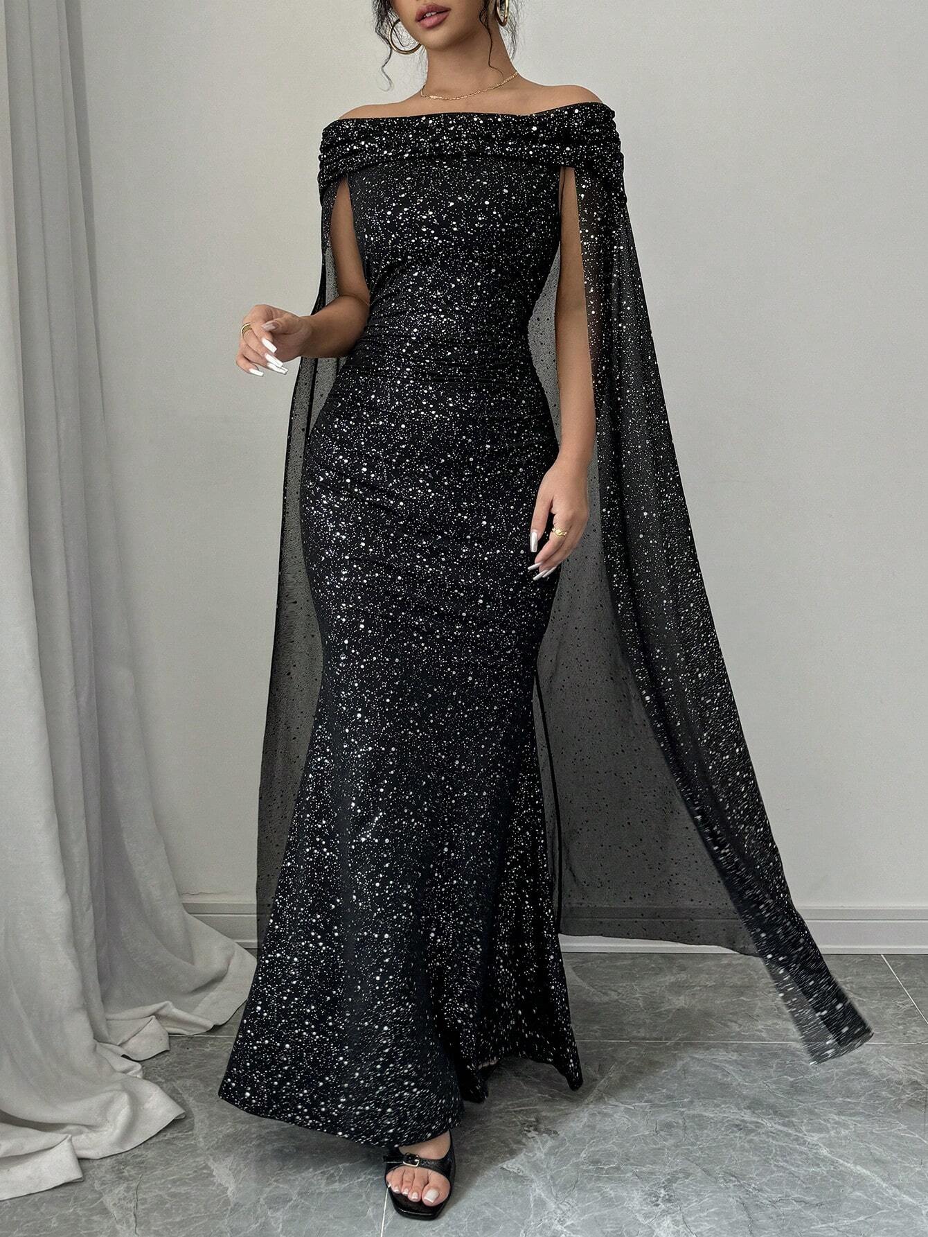 Buy SHEIN Raffinéa Elegant Off-Shoulder Sparkly Cape Evening Dress in Pakistan