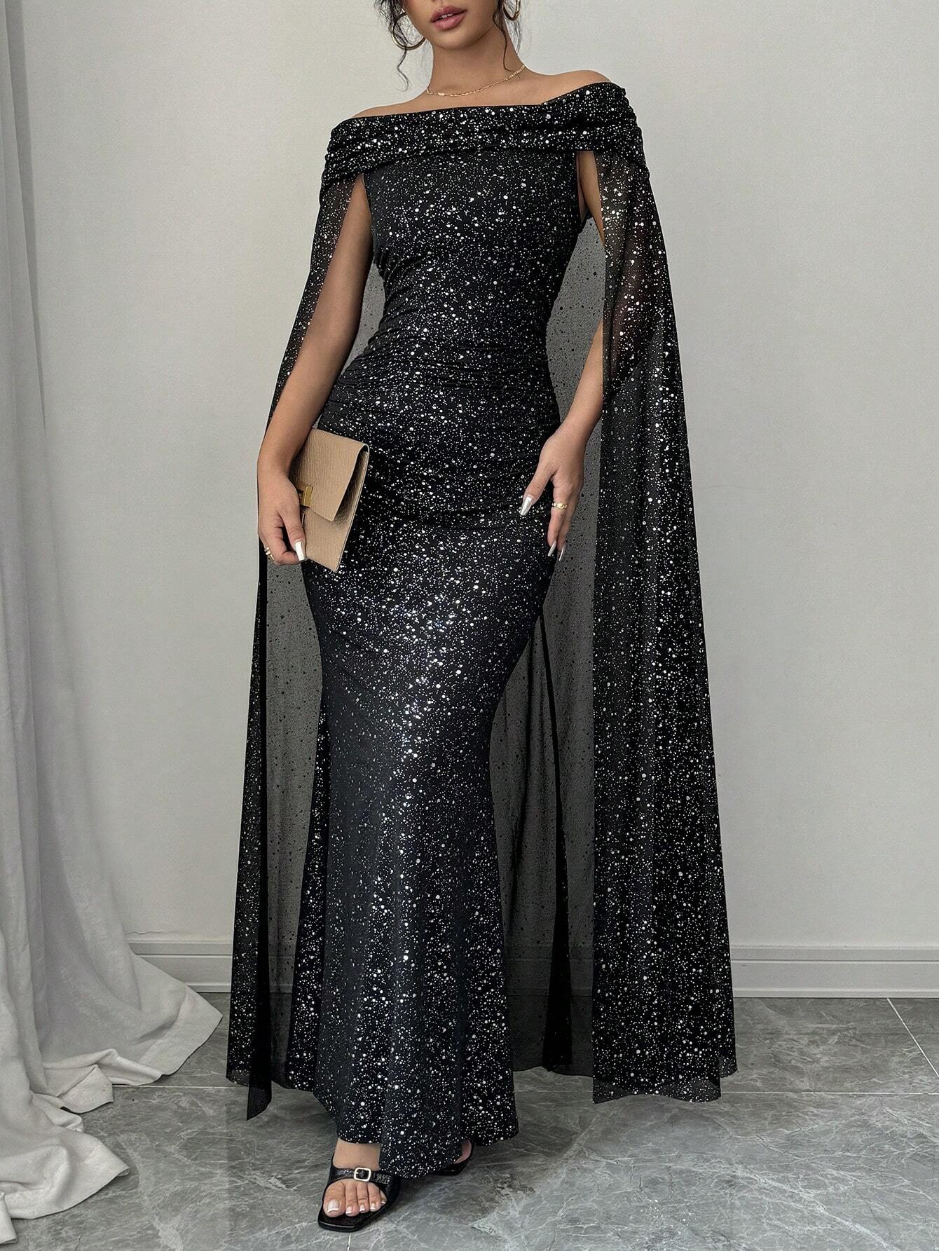 Buy SHEIN Raffinéa Elegant Off-Shoulder Sparkly Cape Evening Dress in Pakistan