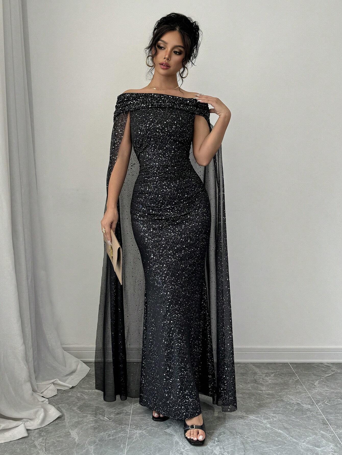 Buy SHEIN Raffinéa Elegant Off-Shoulder Sparkly Cape Evening Dress in Pakistan