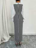Buy SHEIN Raffinéa Fashionable Elegant Slim Long Patchwork Puff Sleeve Collar Houndstooth Pattern Fabric Women's Long Dress in Pakistan