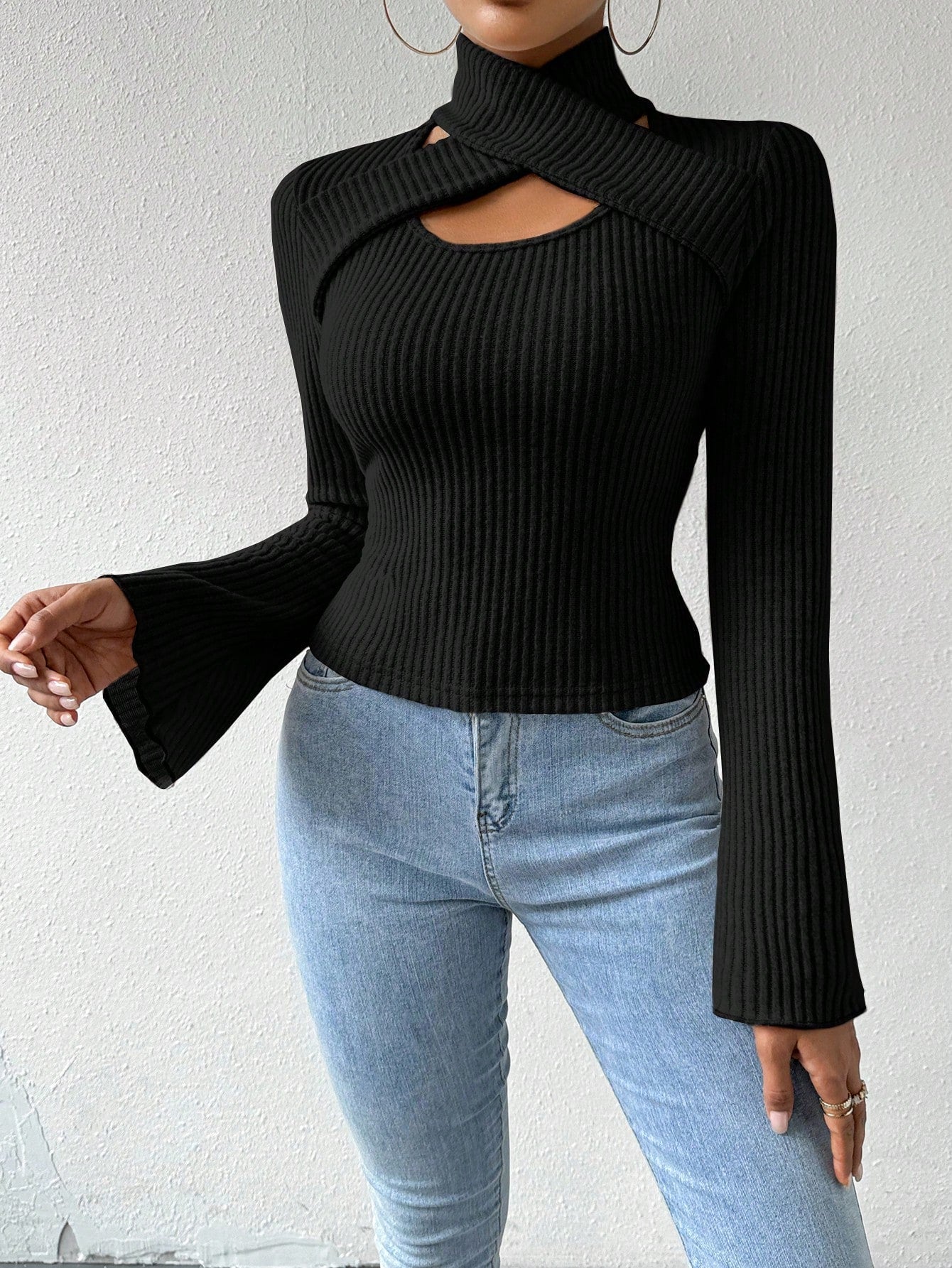 Buy SHEIN Raffinéa Flared Long Sleeve Hollow Out Top in Pakistan