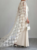 Buy SHEIN Raffinéa Women's Solid Color Round Neck Cape Sleeve Lace Patchwork Elegant Long Dress in Pakistan