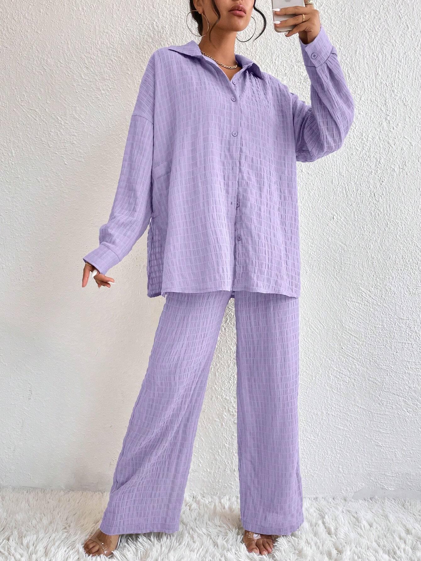 Buy SHEIN Relaxiva Drop Shoulder Shirt & Wide Leg Pants in Pakistan