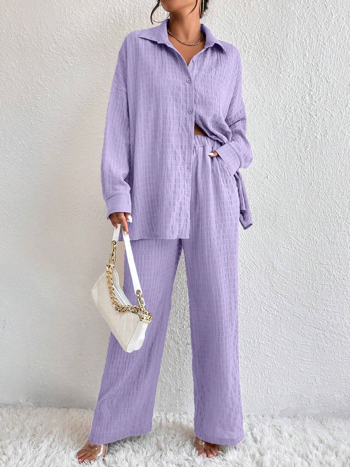 Buy SHEIN Relaxiva Drop Shoulder Shirt & Wide Leg Pants in Pakistan