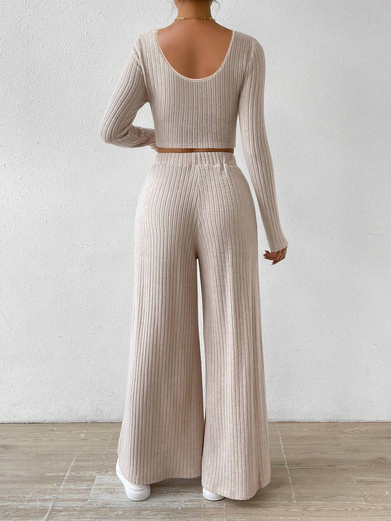 Buy SHEIN Relaxiva Scoop Neck Crop Tee & Wide Leg Pants in Pakistan