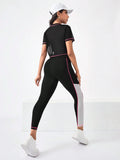 Buy SHEIN Running Colorblock Sports Tee & Phone Pocket Side Leggings in Pakistan