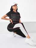 Buy SHEIN Running Colorblock Sports Tee & Phone Pocket Side Leggings in Pakistan