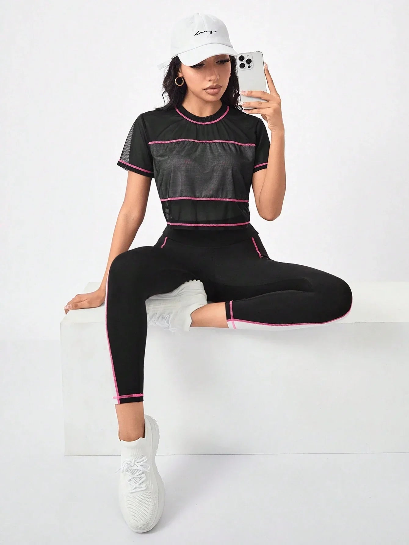 Buy SHEIN Running Colorblock Sports Tee & Phone Pocket Side Leggings in Pakistan