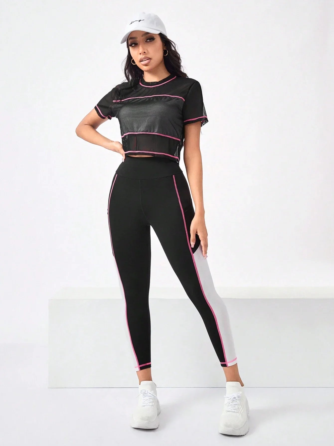 Buy SHEIN Running Colorblock Sports Tee & Phone Pocket Side Leggings in Pakistan