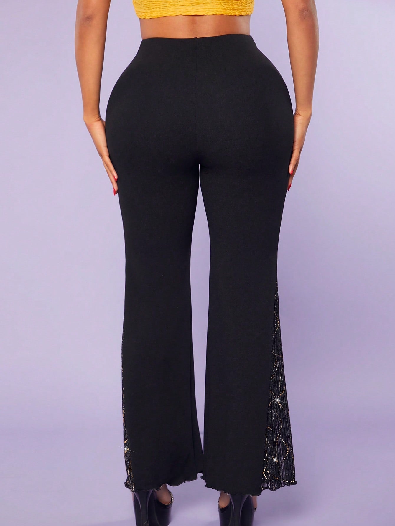 Buy SHEIN SXY Contrast Lace Flare Leg Pants in Pakistan