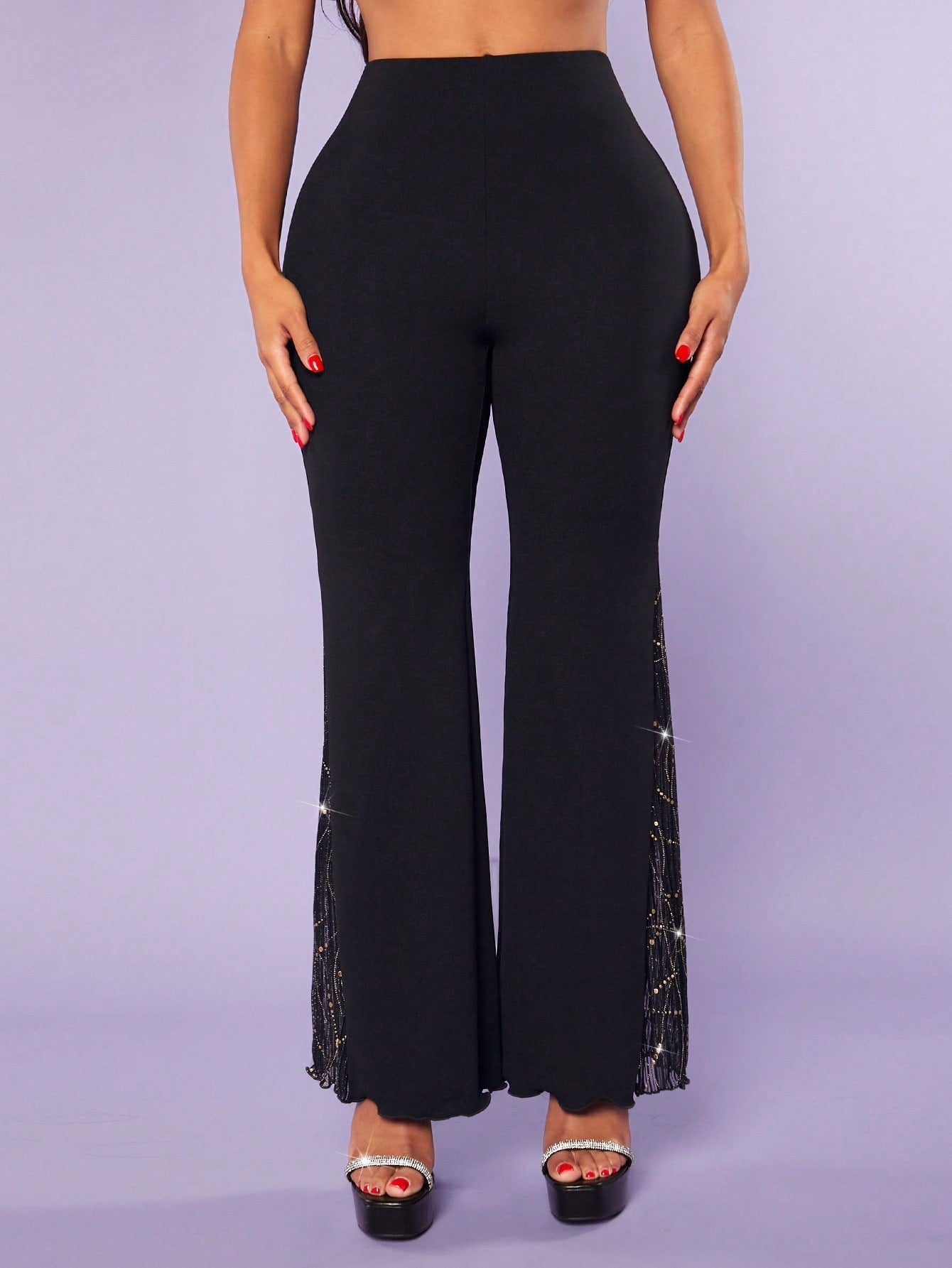 Buy SHEIN SXY Contrast Lace Flare Leg Pants in Pakistan