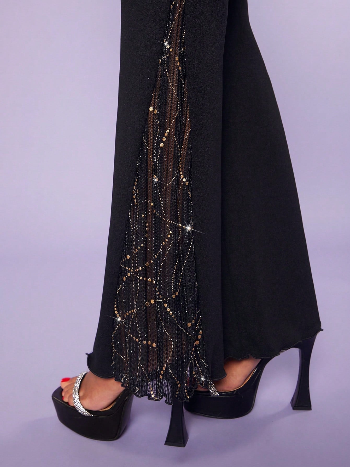 Buy SHEIN SXY Contrast Lace Flare Leg Pants in Pakistan