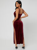 Buy SHEIN SXY Draped Collar Split Thigh Velvet Cami Dress in Pakistan