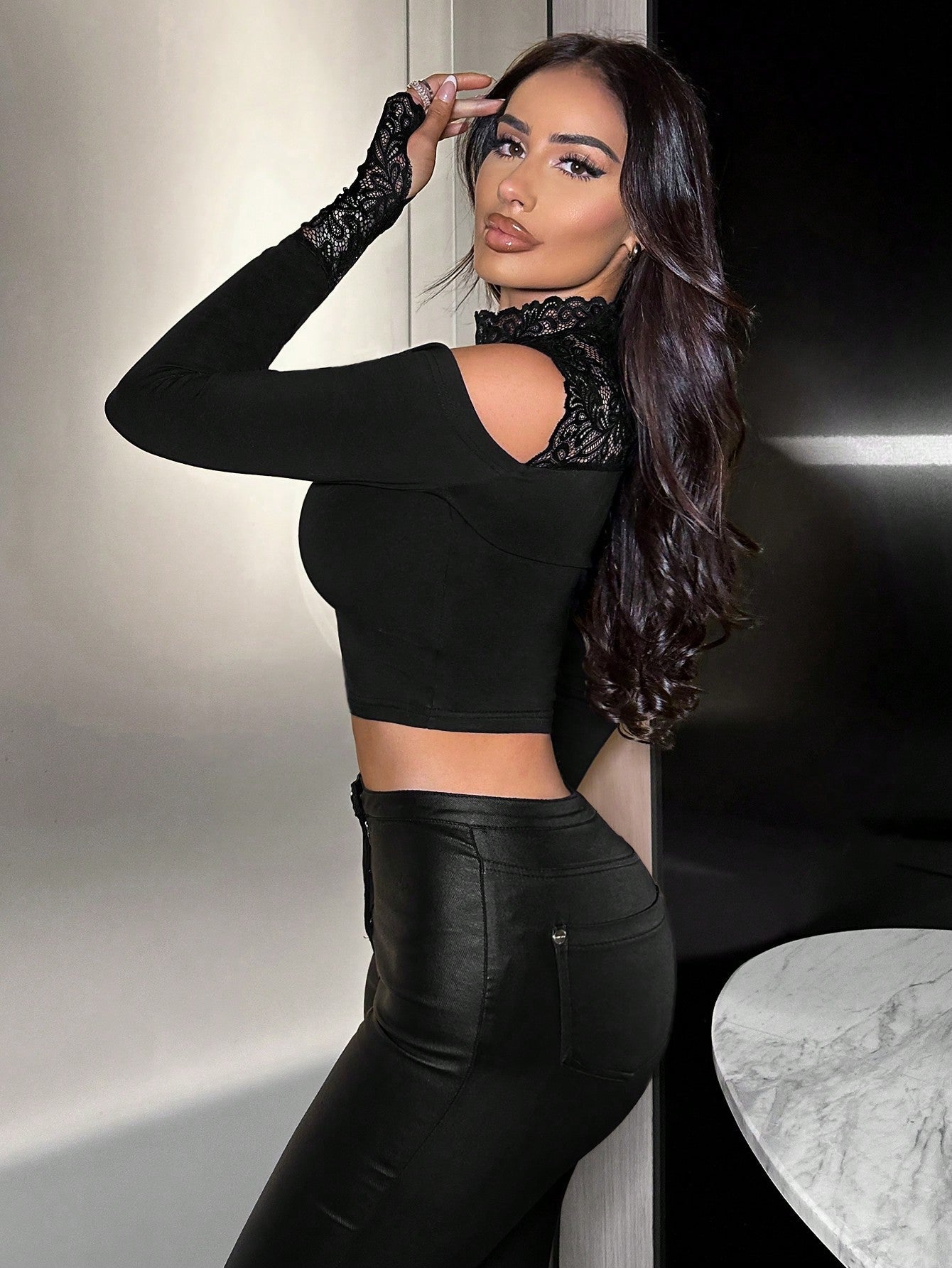 Buy SHEIN SXY Lace Splicing Women T-Shirt in Pakistan