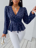 Buy SHEIN SXY Random Heart Print Surplice Neck Belted Blouse in Pakistan