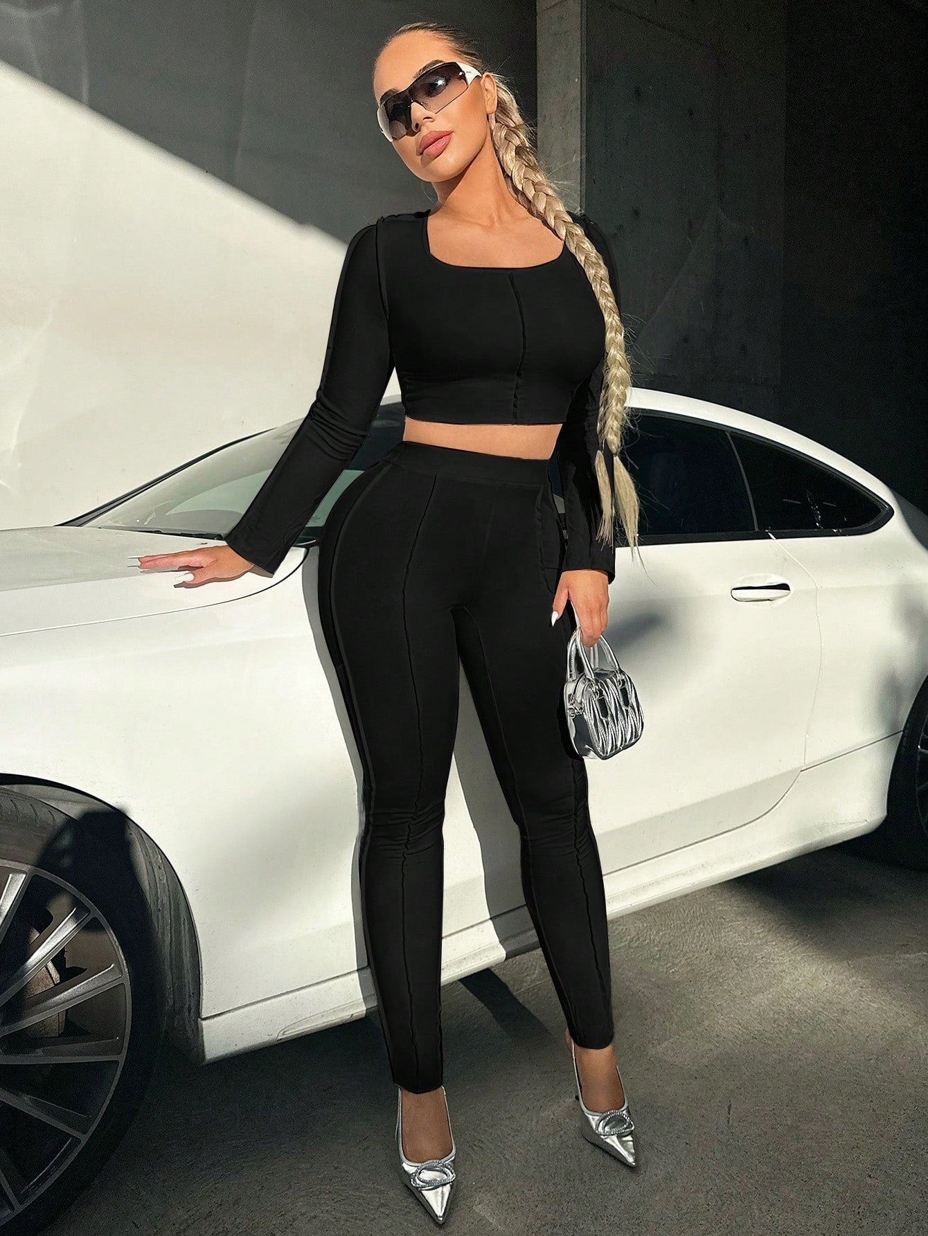 Buy SHEIN SXY Solid Crop Tee & High Waist Leggings in Pakistan