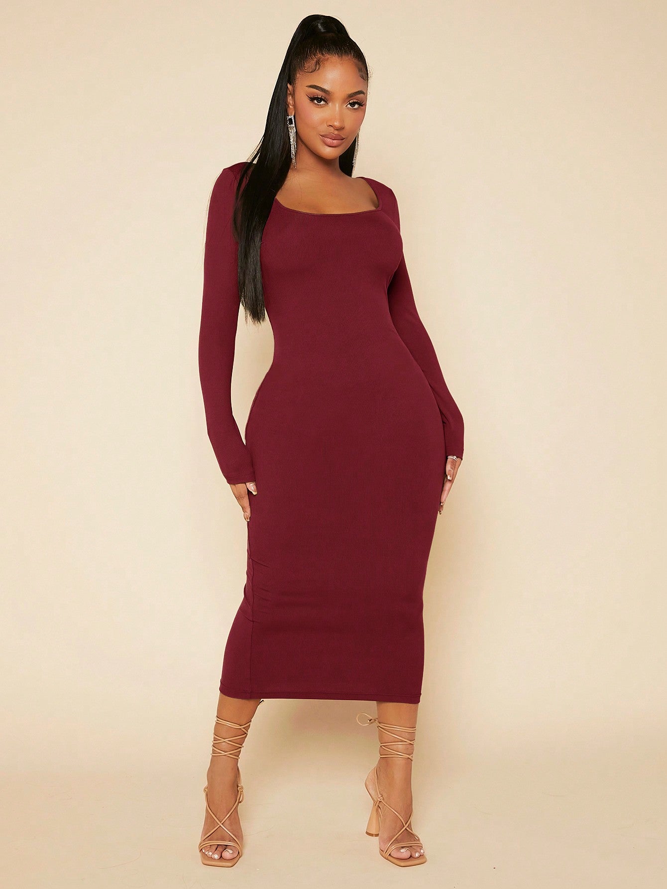 Buy SHEIN SXY Solid Square Neck Bodycon Dress in Pakistan