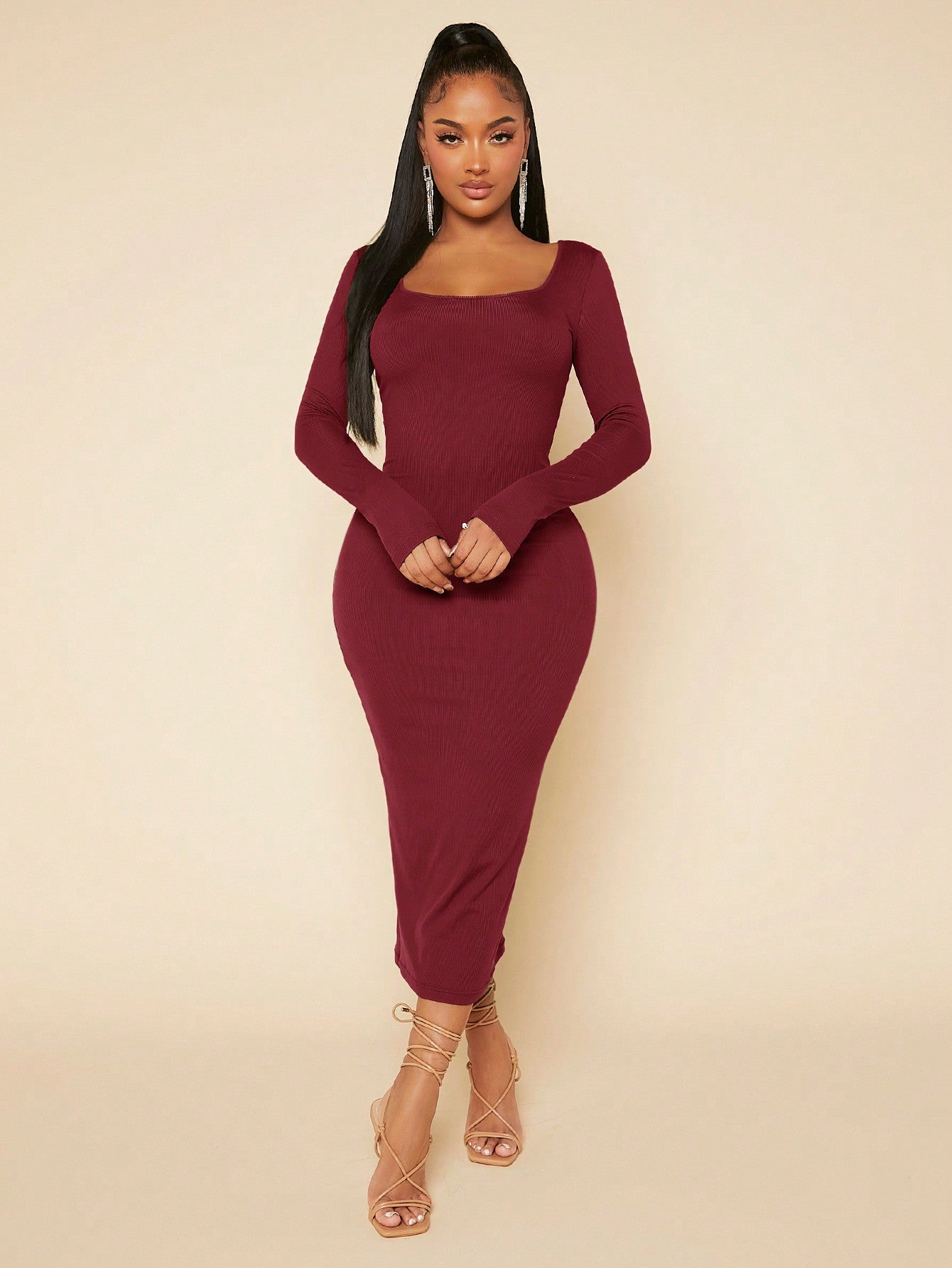 Buy SHEIN SXY Solid Square Neck Bodycon Dress in Pakistan