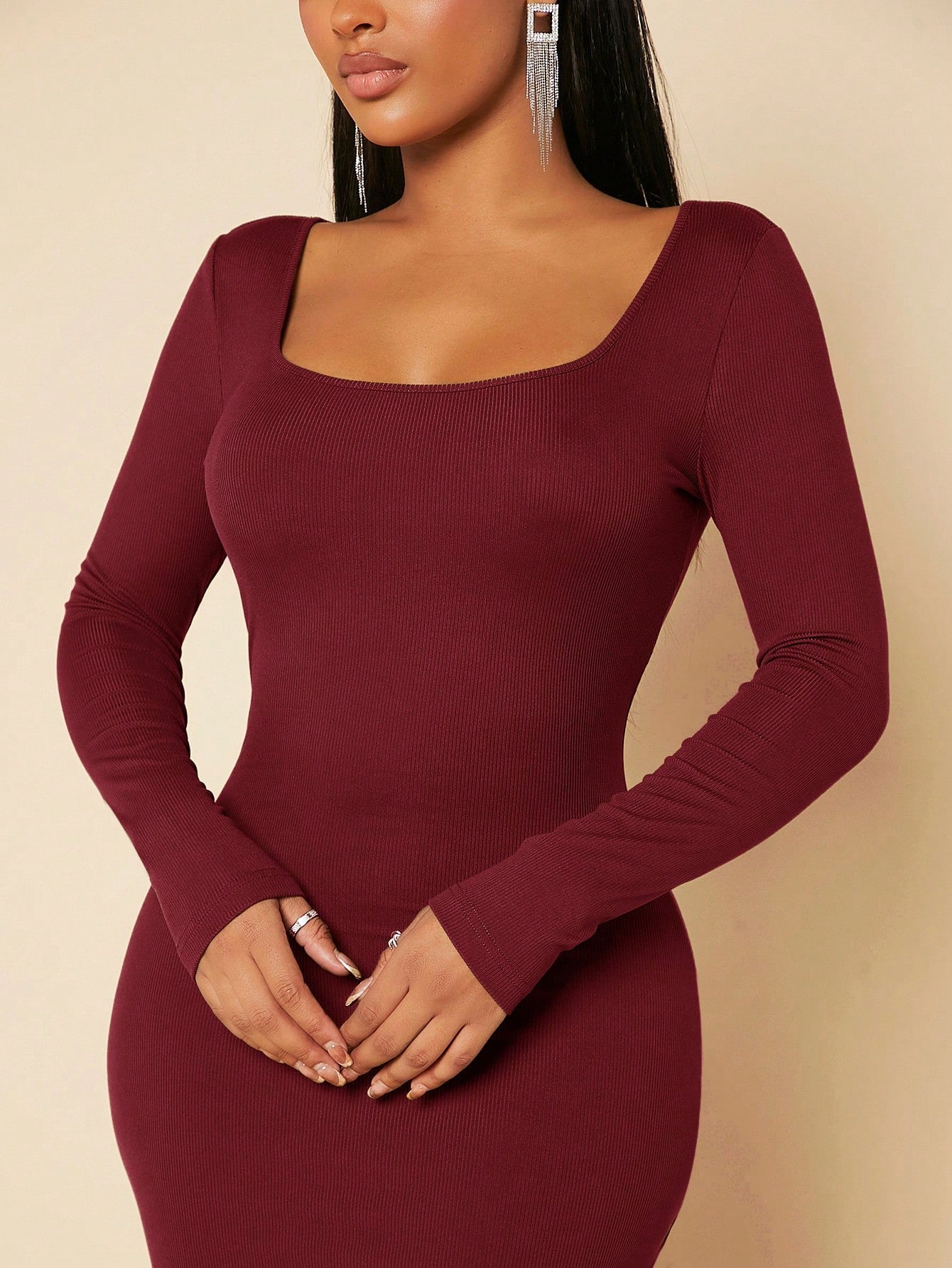 Buy SHEIN SXY Solid Square Neck Bodycon Dress in Pakistan