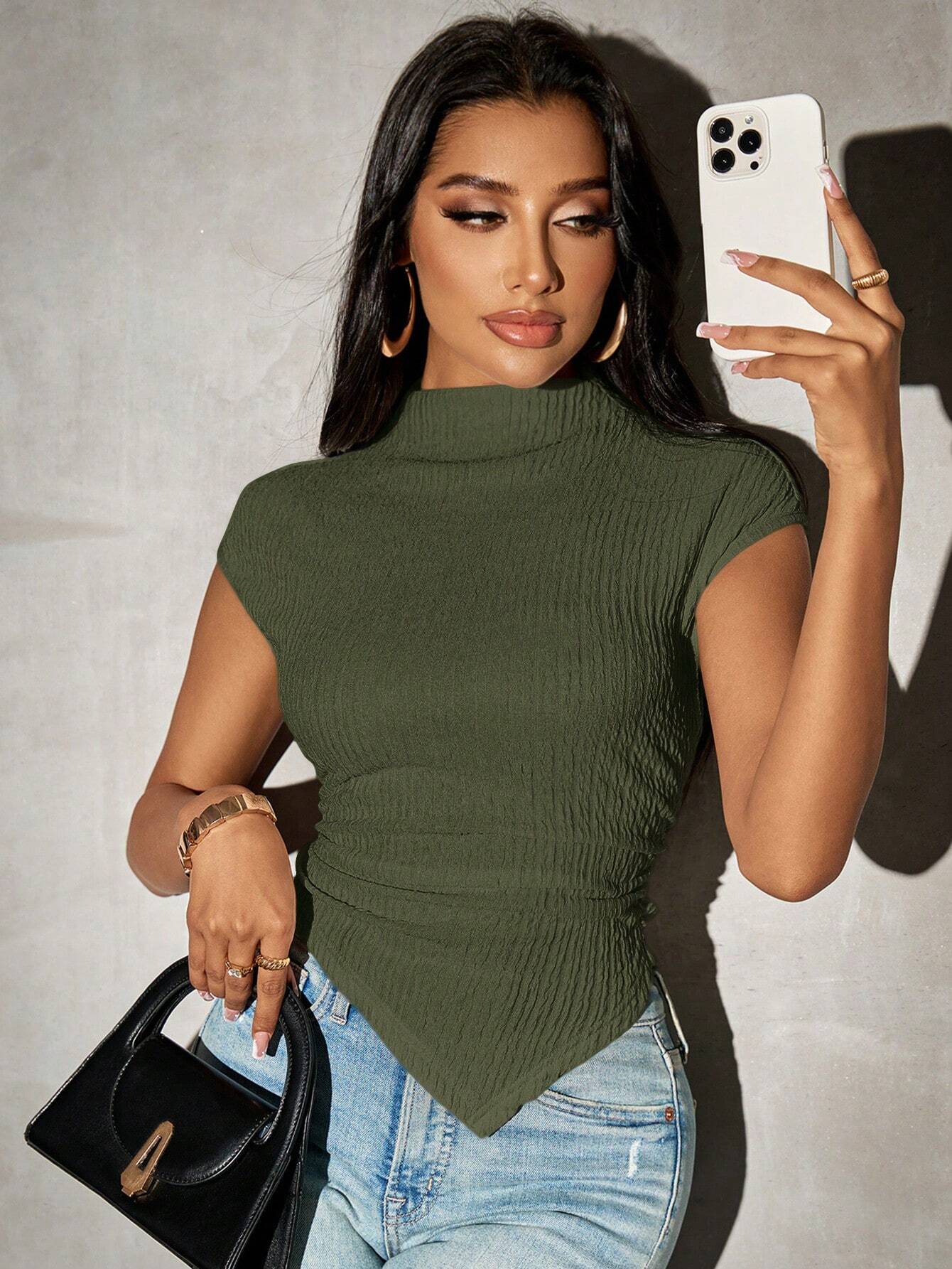 Buy SHEIN SXY Women Solid Color Asymmetrical Hem Knit Top in Pakistan