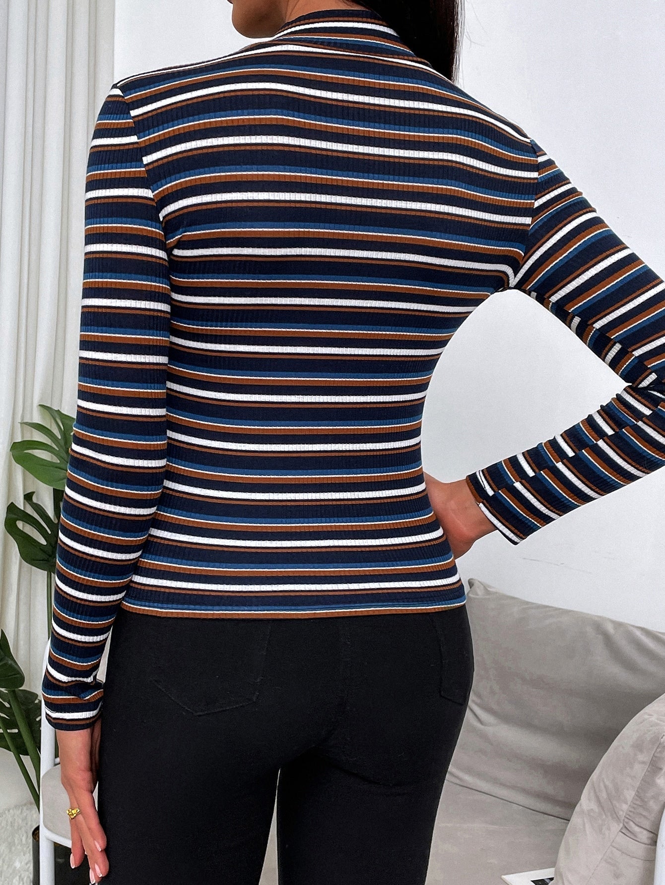 Buy SHEIN Slayr Colourful Striped Mock Neck Tee in Pakistan