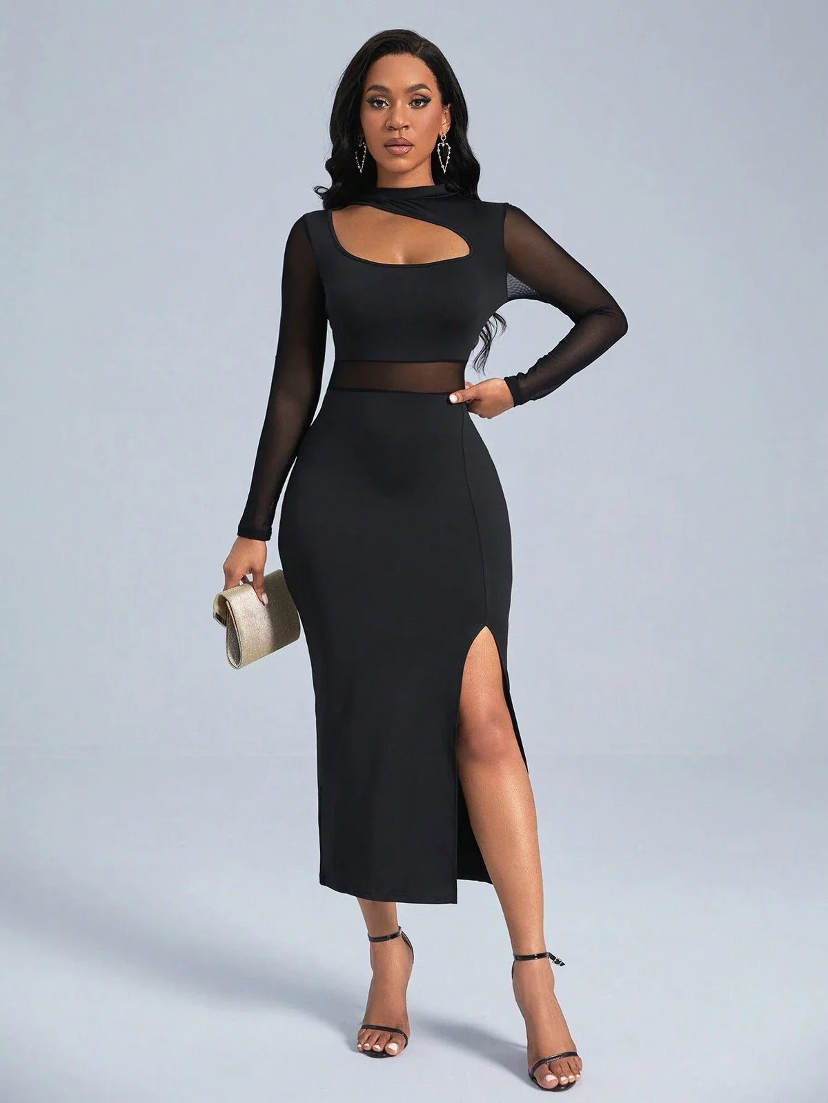 Buy SHEIN Slayr Cut Out Front Contrast Mesh Split Thigh Dress in Pakistan
