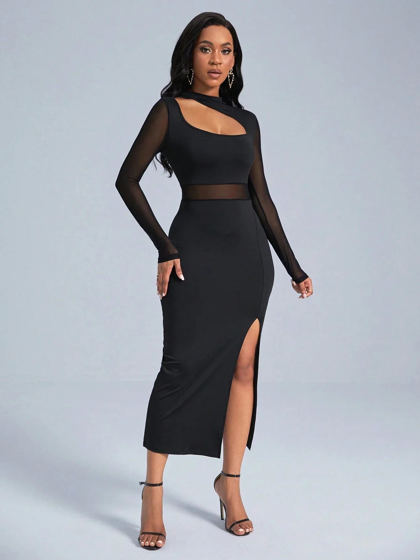 Buy SHEIN Slayr Cut Out Front Contrast Mesh Split Thigh Dress in Pakistan