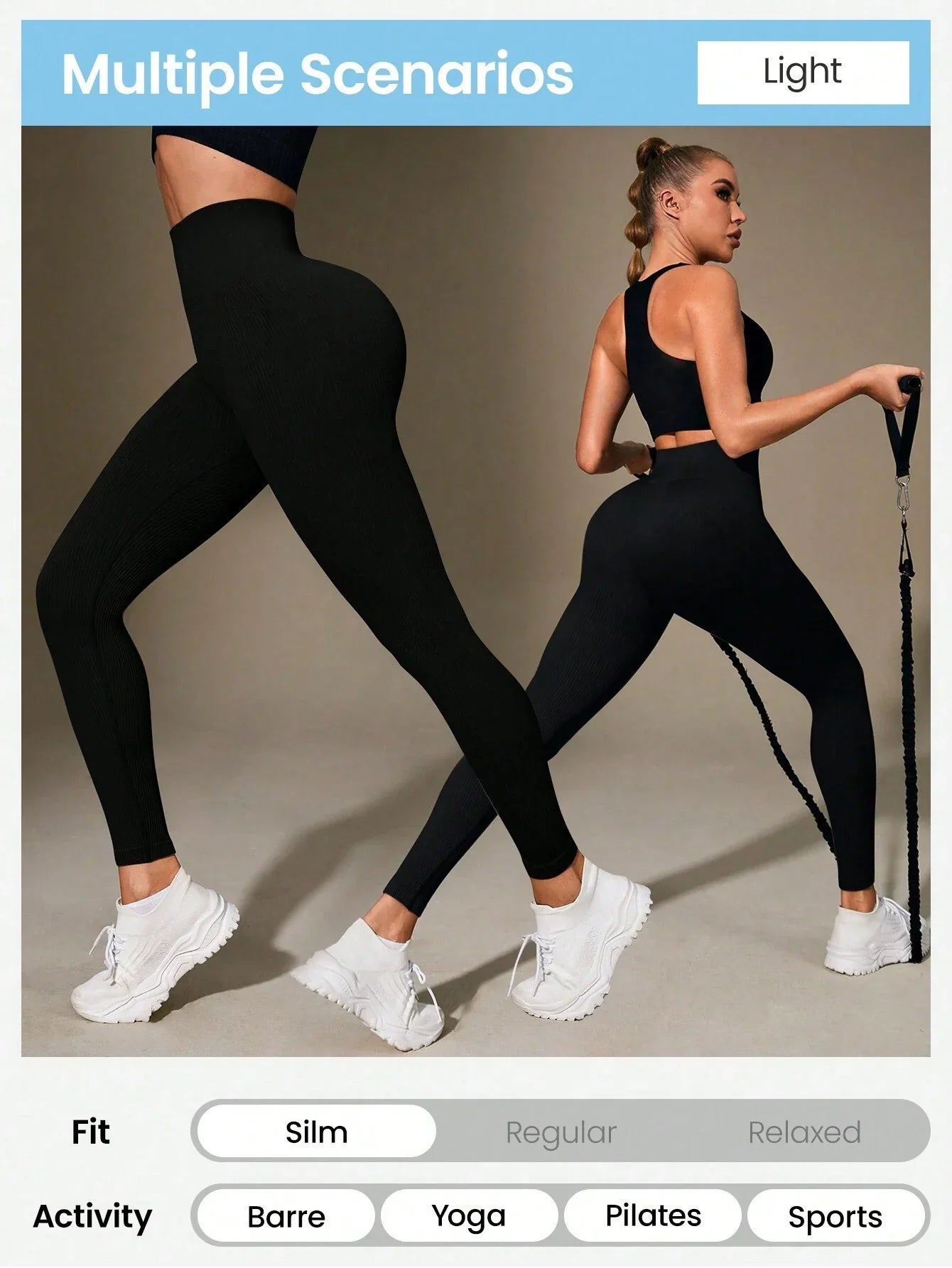 Buy SHEIN Sport Studio High Waisted Ribbed Seamless Slim Leggings For Women in Pakistan